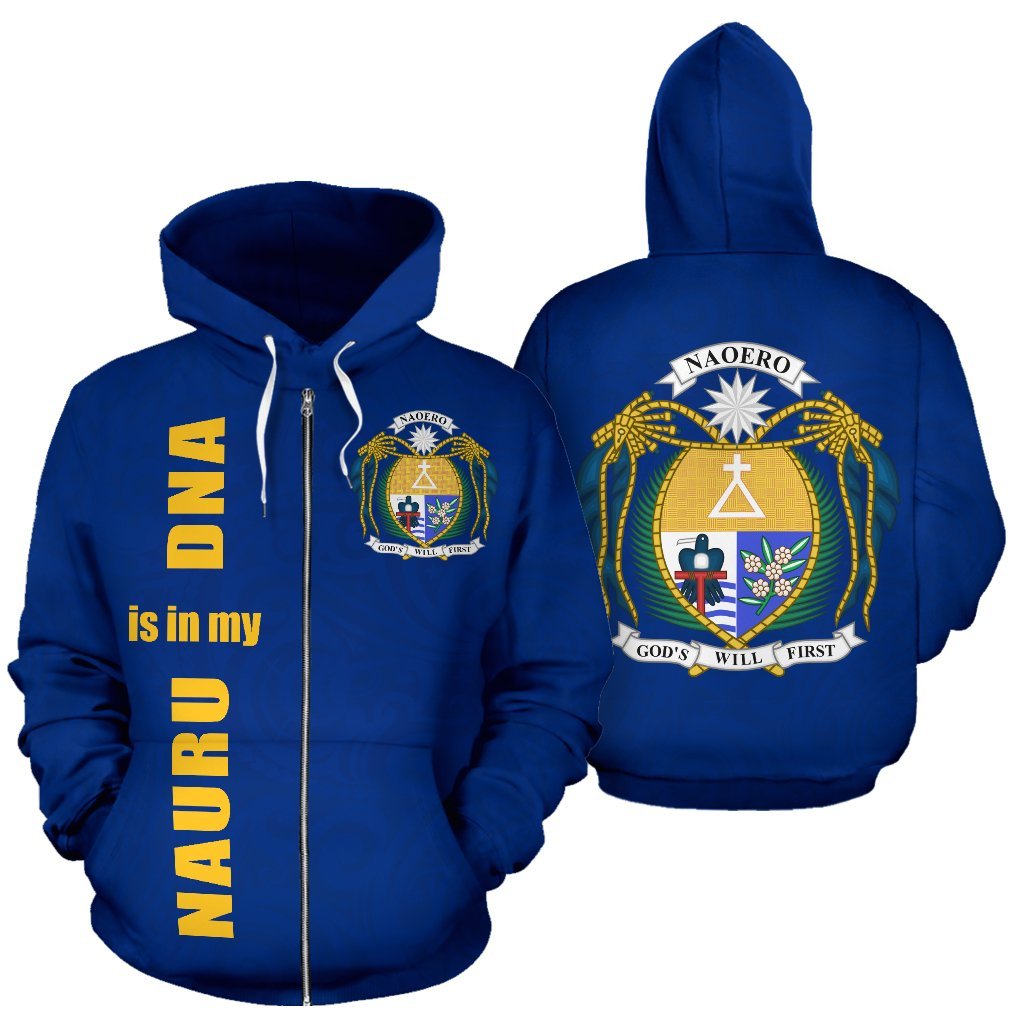 Nauru Zip up Hoodie Nauru Coat of Arms Is In My DNA Unisex Blue - Polynesian Pride