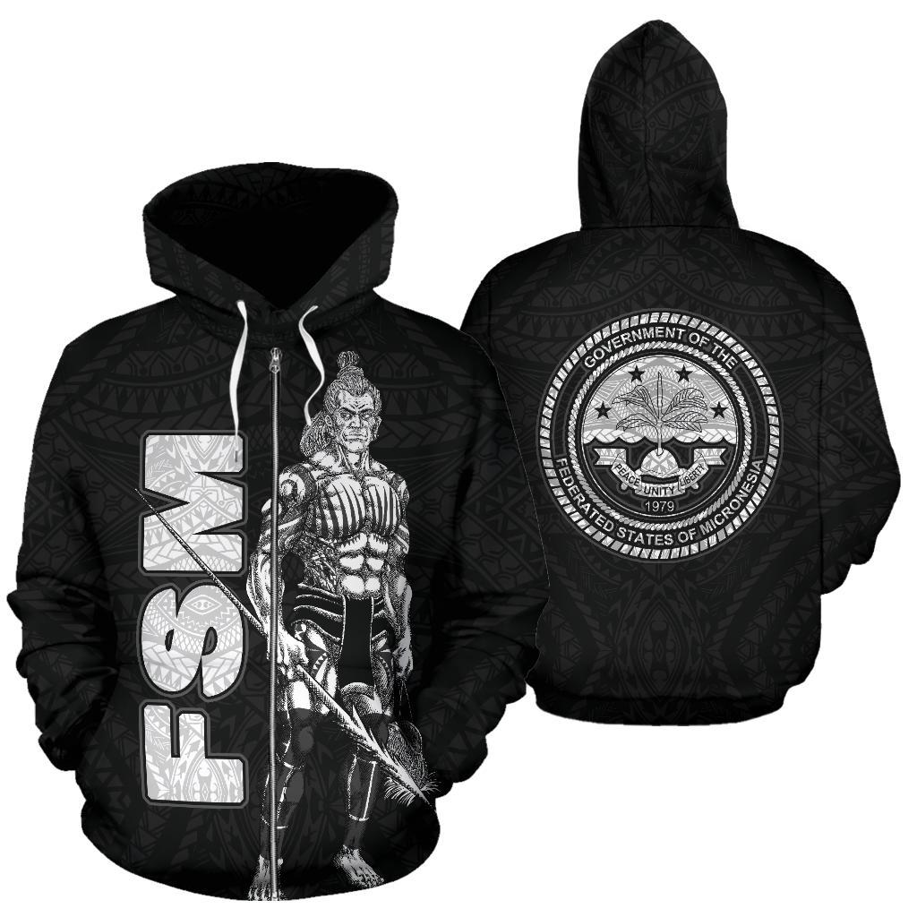 Federated States of Micronesia Zip up Hoodie Micronesian Warrior Unisex Black - Polynesian Pride