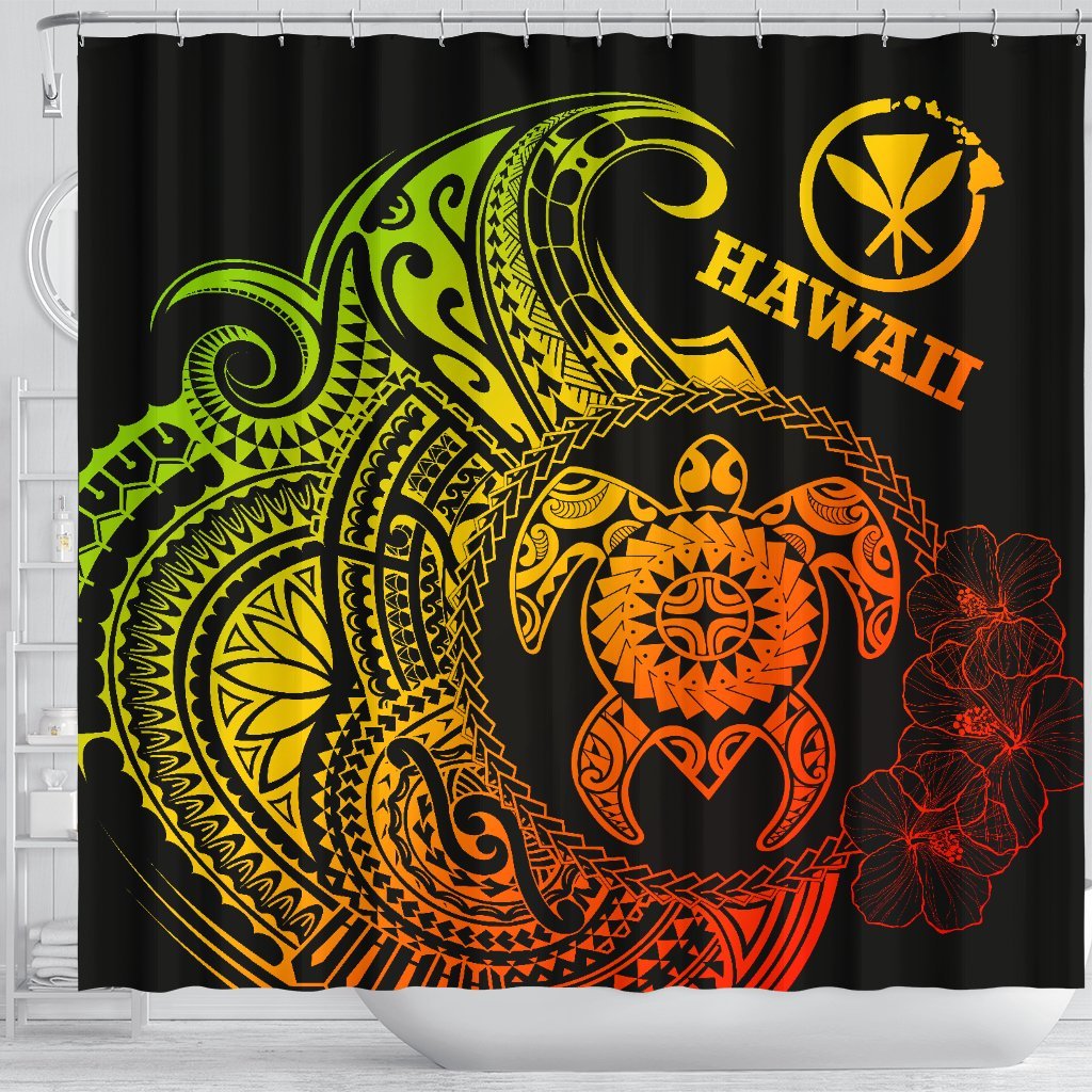 Hawaii Polynesian Shower Curtain - Vintage Polynesian Turtle (Reggae) - Polynesian Pride