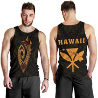 Hawaii Kakau Makau Fish Hook Kanaka Map Men's Tank Top Polynesian Gold - Polynesian Pride