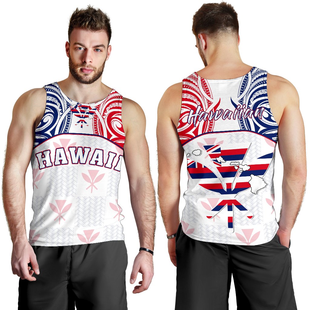 Hawaiian Kanaka Men's Tank Top Flag Nation Demodern White AH White - Polynesian Pride
