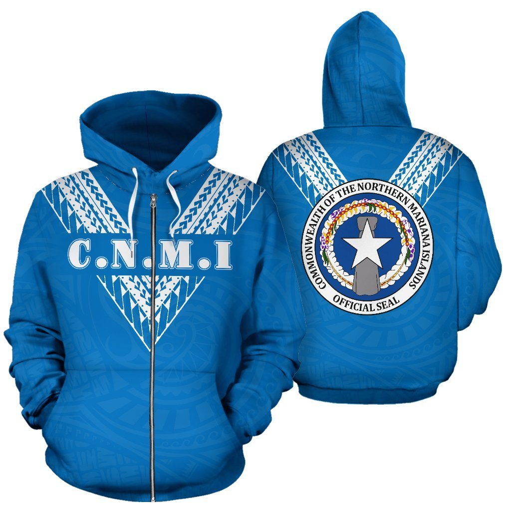 Northern Mariana Islands All Over Zip up Hoodie Polynesian Style Unisex White - Polynesian Pride