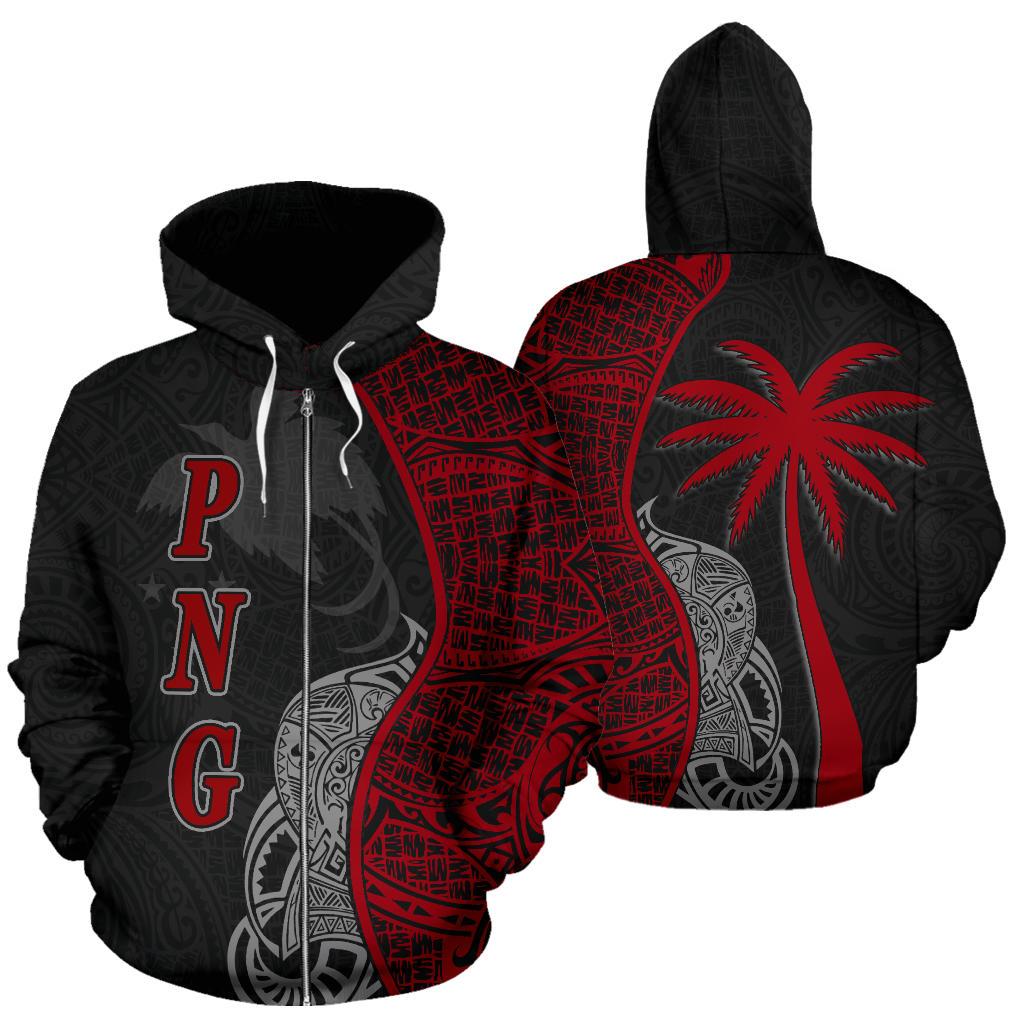Papua New Guinea Polynesian Zip up Hoodie Coconut Tree Red Unisex Red - Polynesian Pride