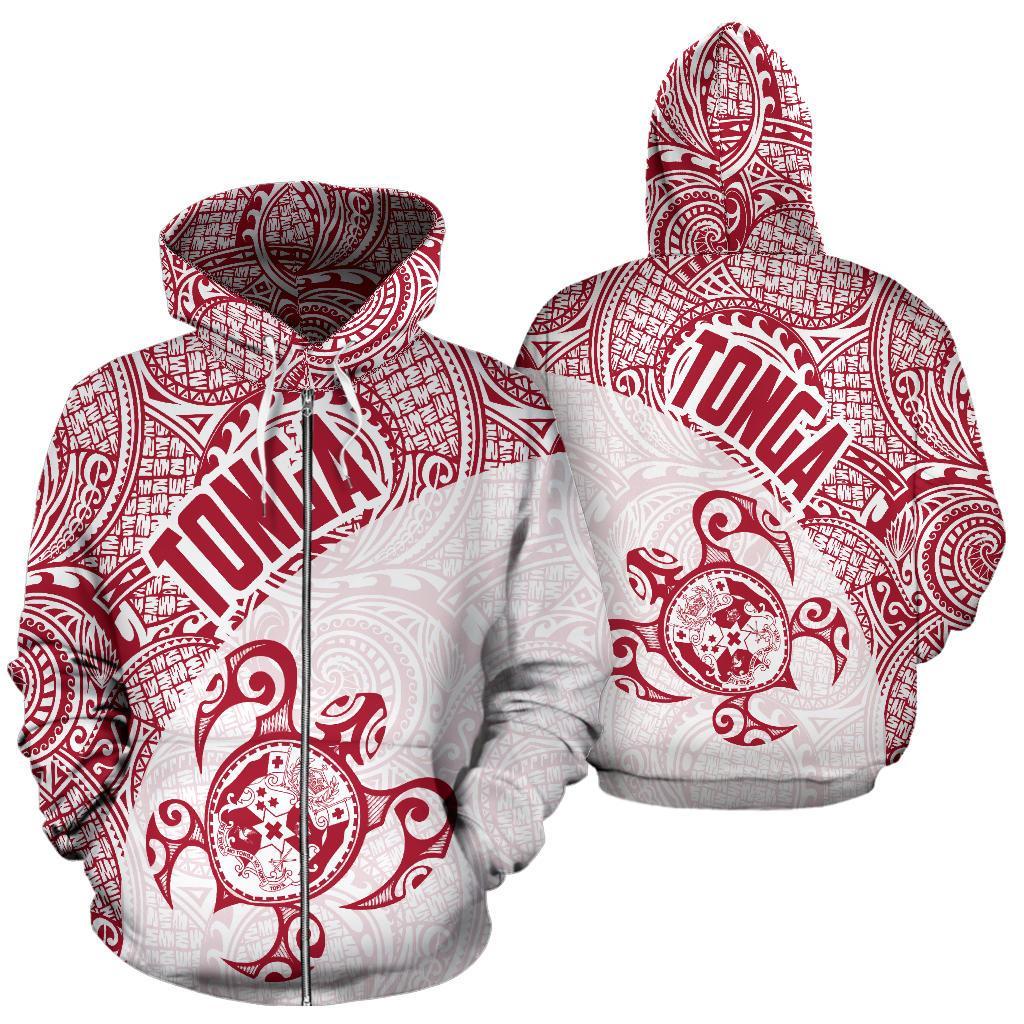 Tonga Zip up Hoodie Tonga Coat of Arms In Turtle Polynesian Tattoo 060 Unisex Black - Polynesian Pride