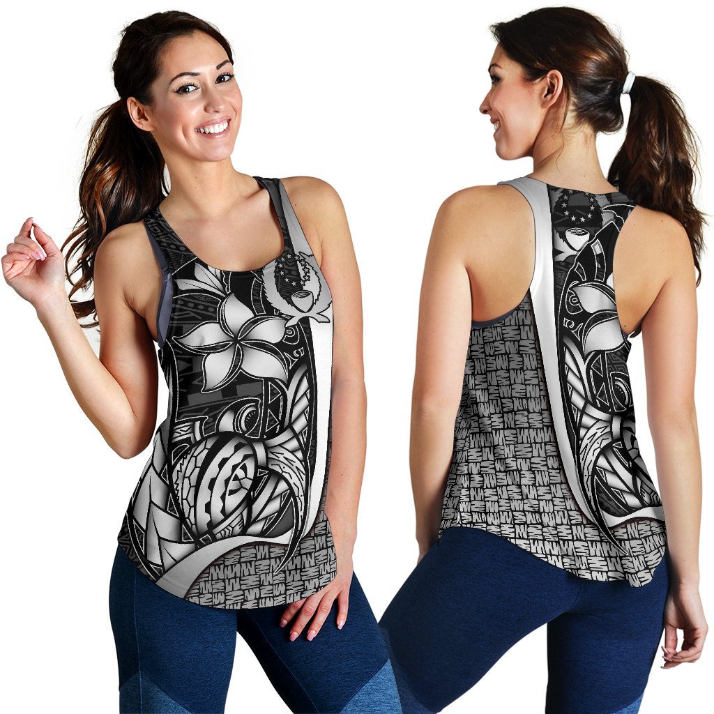 Pohnpei Micronesia Women's Racerback Tank White - Turtle With Hook White - Polynesian Pride