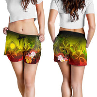 Marshall Islands Women's Shorts - Humpback Whale with Tropical Flowers (Yellow) - Polynesian Pride