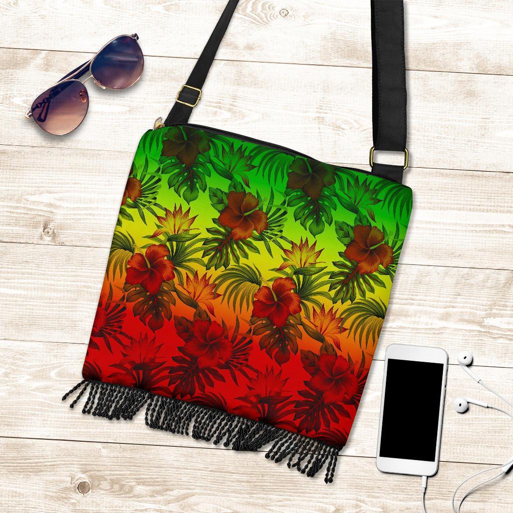 Polynesian Boho Handbag - Reggae Hibiscus Patterns One Style One Size Red - Polynesian Pride