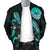 Tahiti Polynesian Men's Bomber Jacket - Turtle With Blooming Hibiscus Turquoise - Polynesian Pride