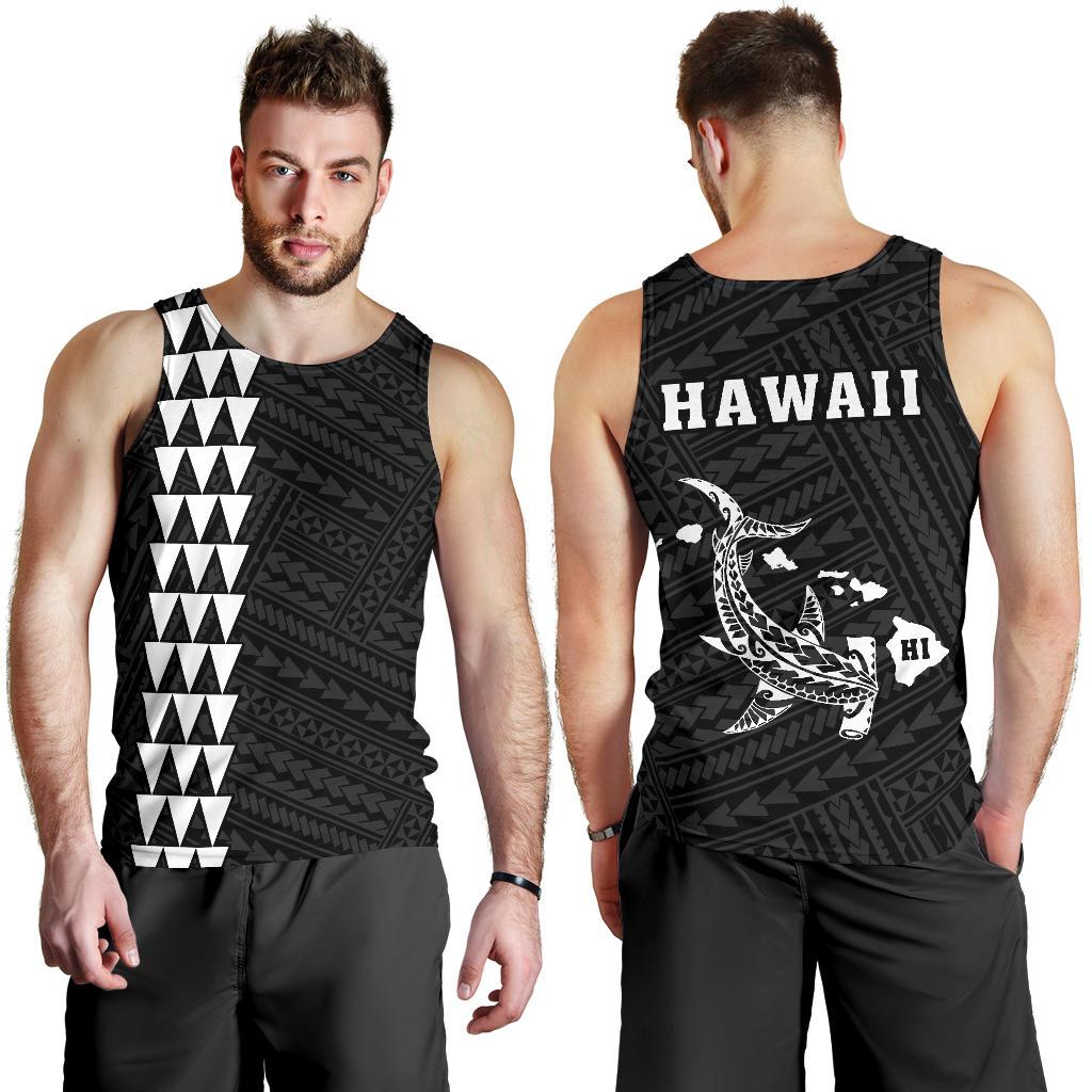 Hawaii Kakau Polynesian Hammerhead Shark Map Men's Tank Top - White White - Polynesian Pride