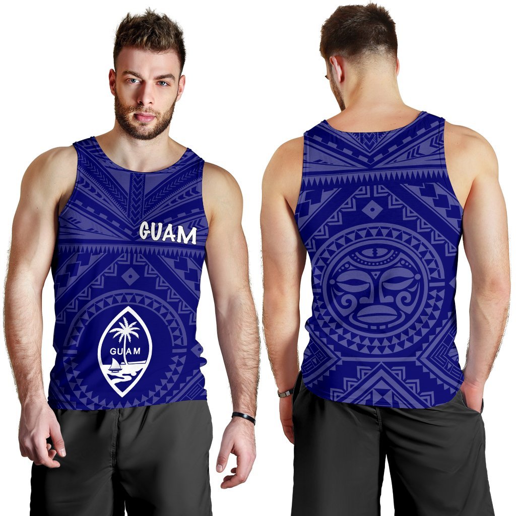 Guam Men's Tank - Guam Seal With Polynesian Tattoo Style (Blue) - Polynesian Pride