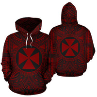 Wallis nd Futuna ll Over Hoodie Wallis nd Futuna Coat of rms Polynesian Red Black - Polynesian Pride