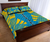 Tuvalu Quilt Bed Set - Tuvalu Coat Of Arms Blue Tattoo Style - Polynesian Pride