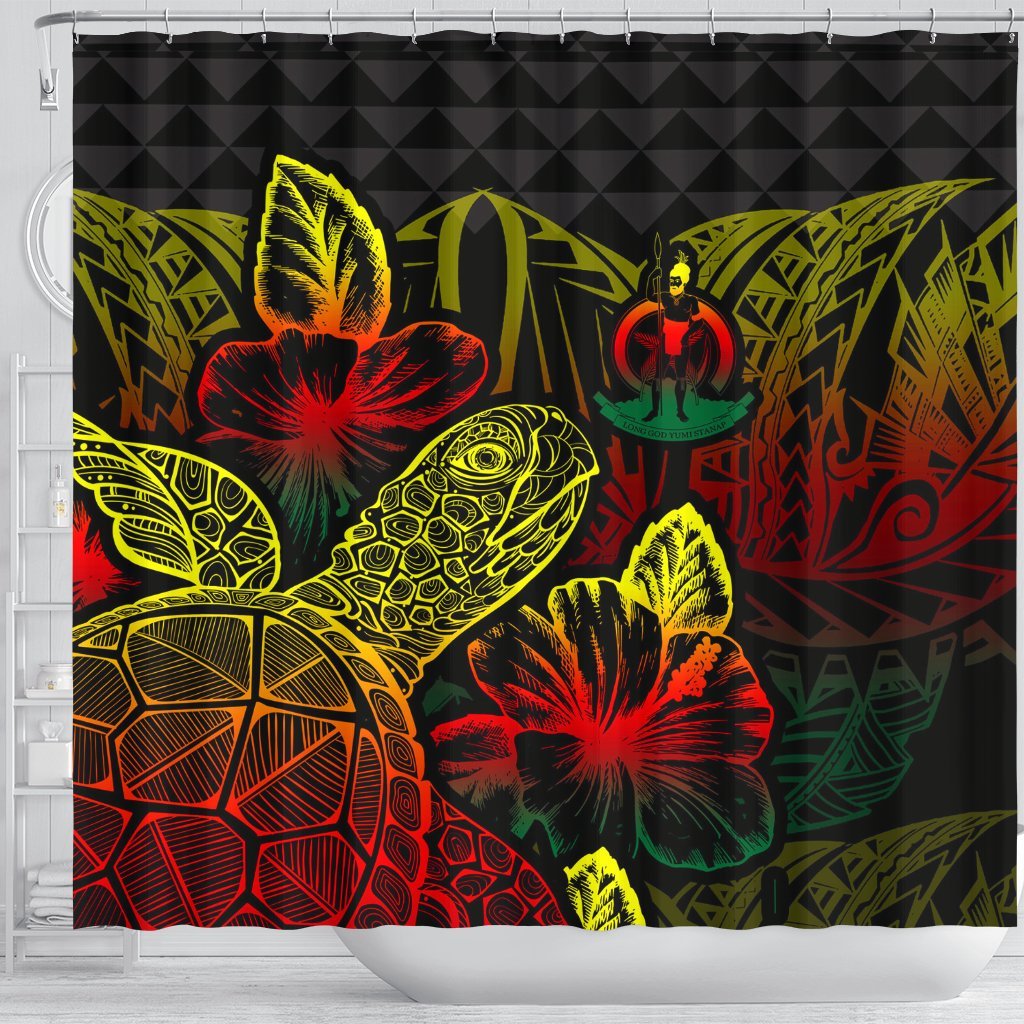 Vanuatu Shower Curtain Turtle Hibiscus Reggae - Polynesian Pride