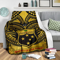 Samoa Premium Blanket - Samoa Coat Of Arm, Polynesian Tattoo Golden - Polynesian Pride