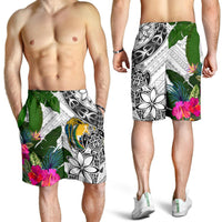 Nauru Men's Short White - Turtle Plumeria Banana Leaf Crest - Polynesian Pride