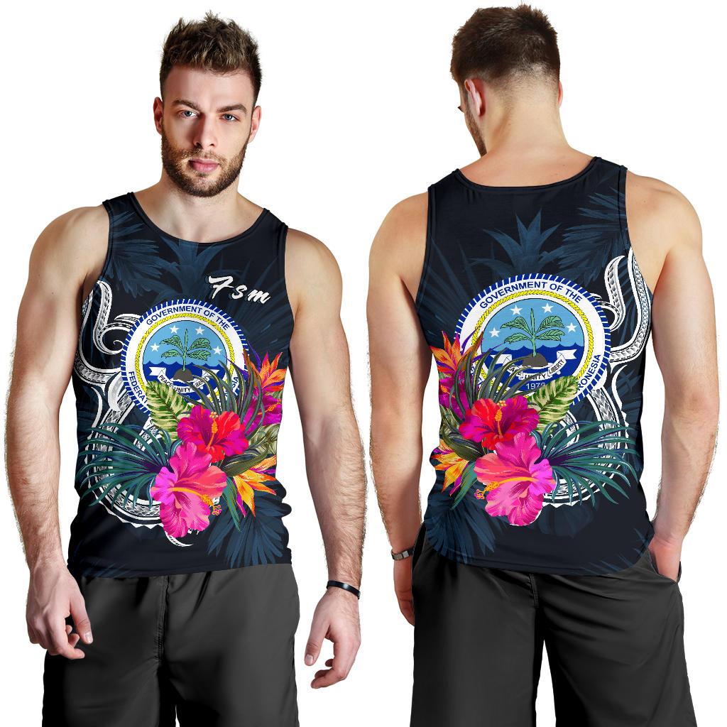 Federated States of Micronesia Men's Tank Top - Tropical Flower Blue - Polynesian Pride