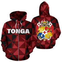 Tonga Zip up Hoodie Tonga Coat of Arms Pattern BN09 Unisex Black - Polynesian Pride