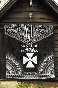 Wallis And Futuna Premium Quilt - Wallis And Futuna Coat Of Arms Polynesian Chief Black Version - Polynesian Pride