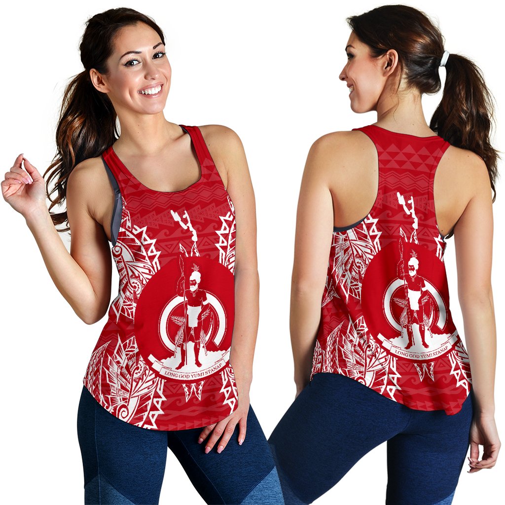 Vanuatu Polynesian Women Tank Top Map Red White - Polynesian Pride