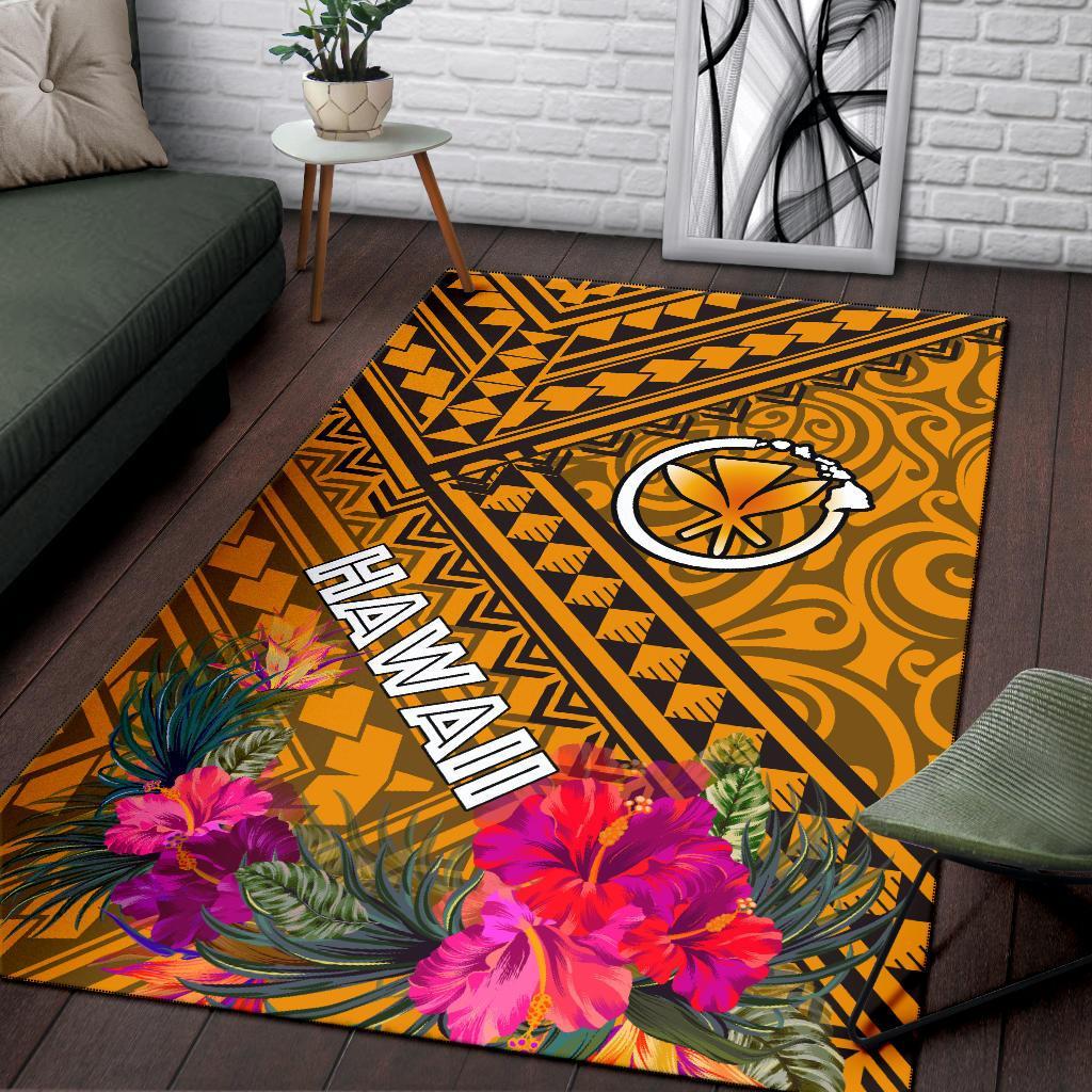 Hawaii Area Rug - Kanaka Maoli With Hibiscus On Polynesian Patterns (YELLOW) Yellow - Polynesian Pride