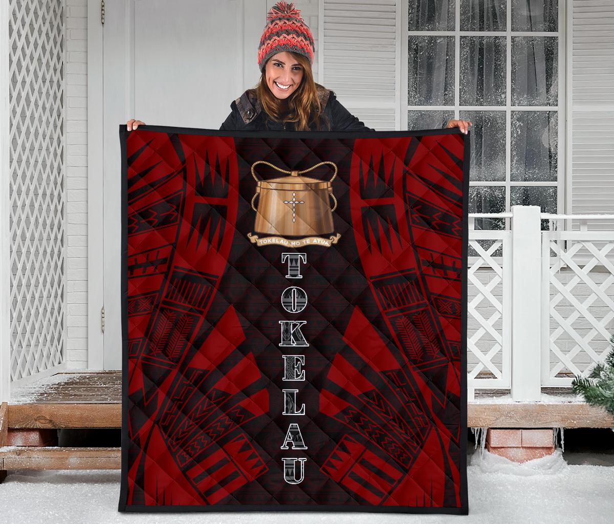 Tokelau Premium Quilt - Tokelau Coat Of Arms Polynesian Red Tattoo - Polynesian Pride