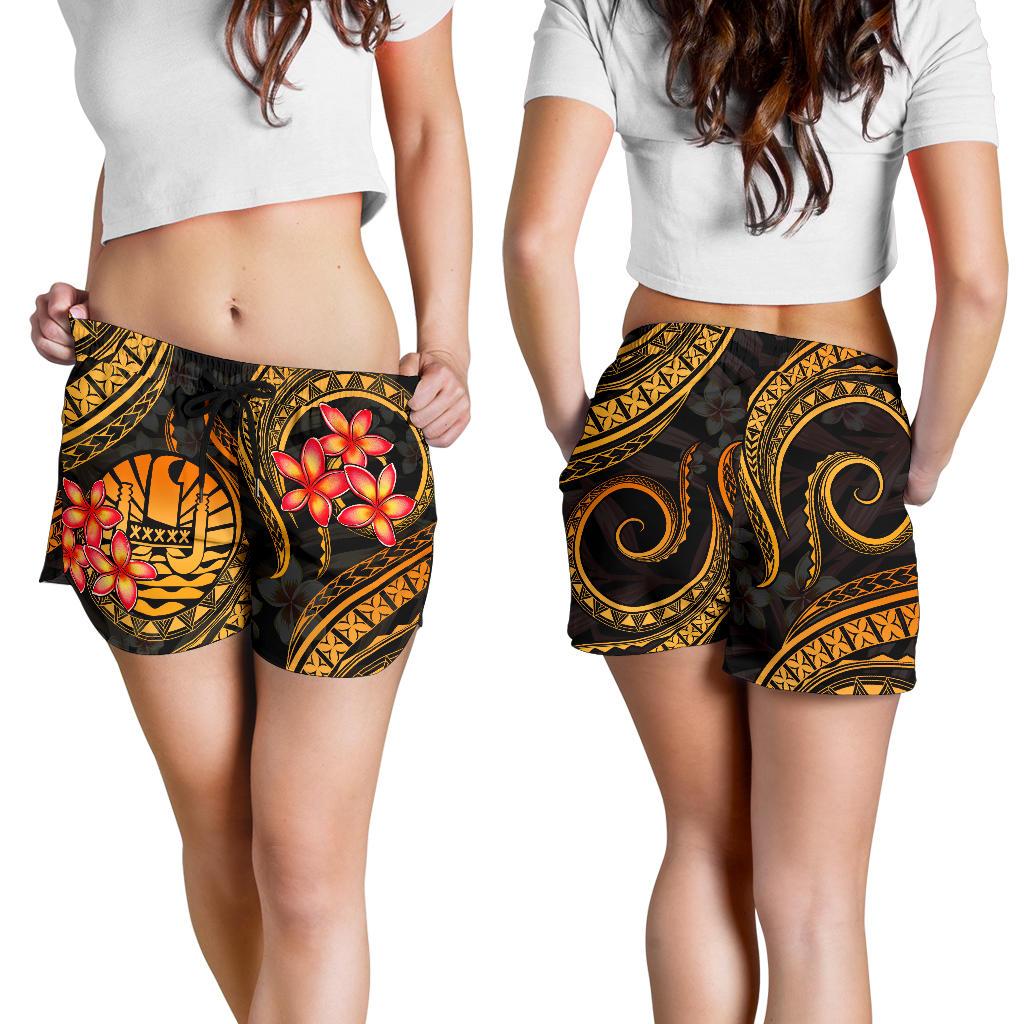 Tahiti Polynesian Women Shorts - Gold Plumeria Women GOLD - Polynesian Pride