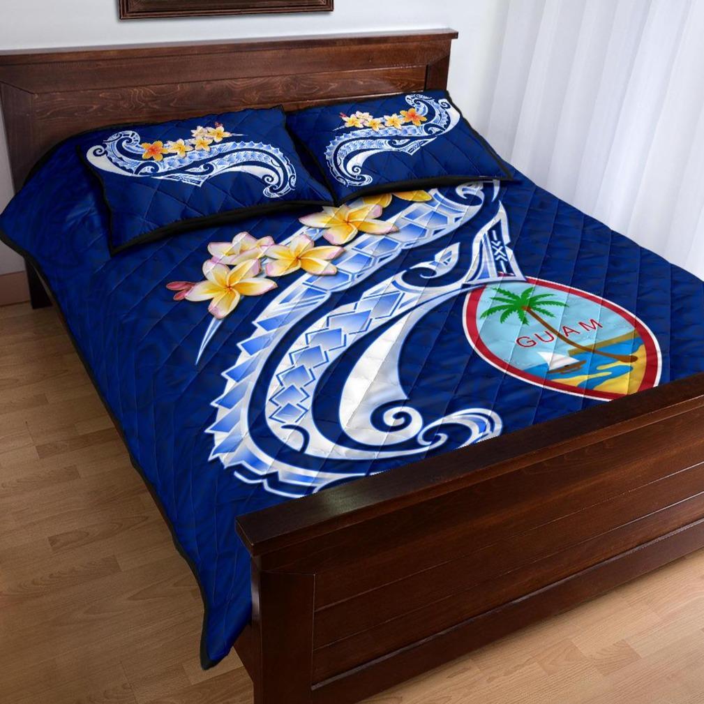 Guam Quilt Bed Set - Guam Seal Polynesian Patterns Plumeria (Blue) - Polynesian Pride
