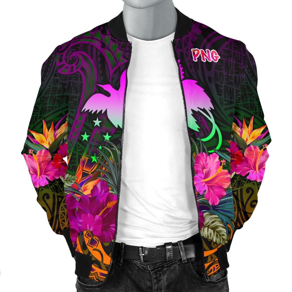 Papua New Guinea Men's Bomber Jacket - Summer Hibiscus - Polynesian Pride