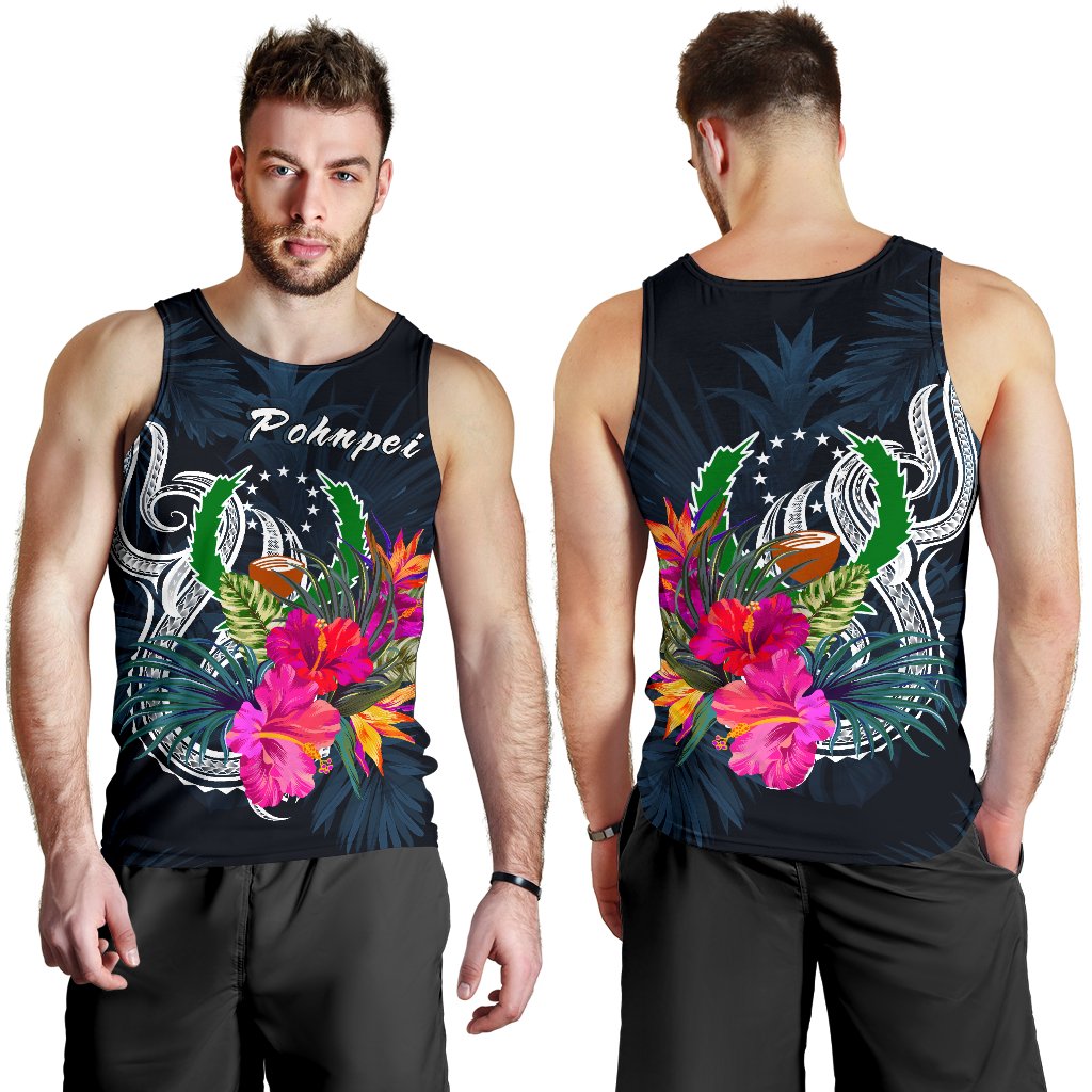 Pohnpei Micronesia Men's Tank Top - Tropical Flower Blue - Polynesian Pride