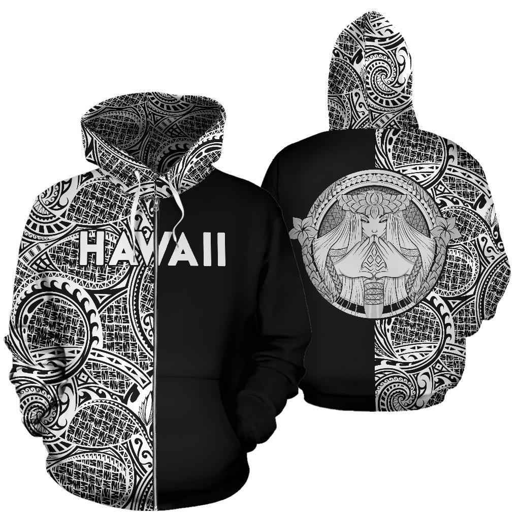 Polynesian Madame Pele Kanaka Hawaii Zip Hoodie The Half White Unisex White - Polynesian Pride