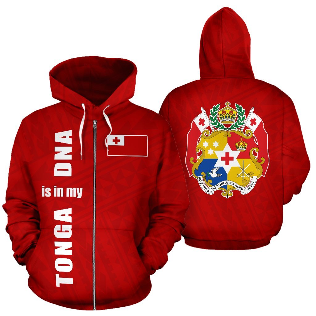 Tonga Zip up Hoodie Tonga Flag Coat of Arms Is In My DNA Unisex Red - Polynesian Pride