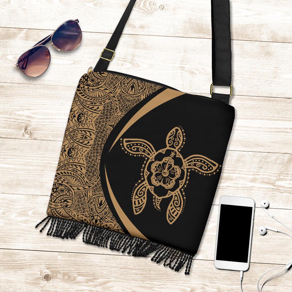 Hawaii Turtle Polynesian Crossbody Boho Handbag-Circle Style Gold - Polynesian Pride