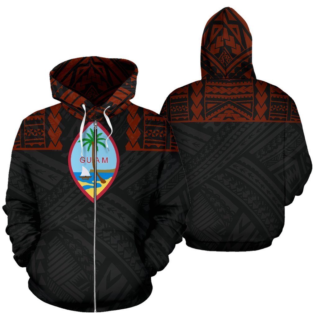 Guam All Over Zip up Hoodie Polynesian Is Front Unisex White - Polynesian Pride