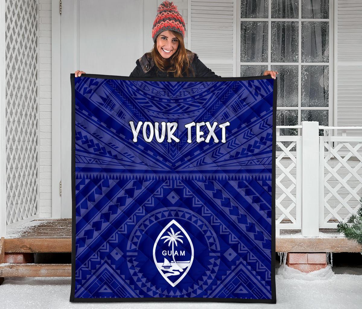 Guam Personalised Premium Quilt - Guam Seal With Polynesian Tattoo Style (Blue) - Polynesian Pride