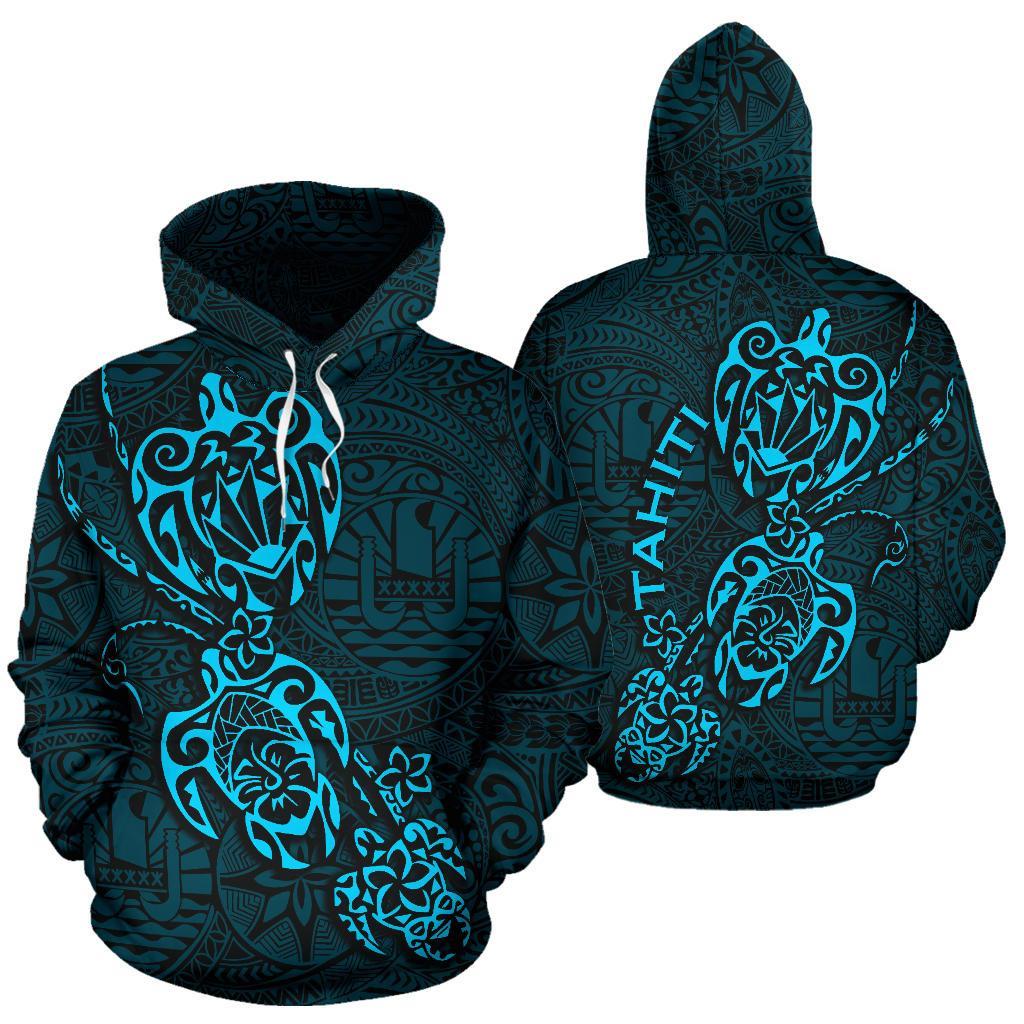 Tahiti Polynesian Family Turtles Hoodie Blue - Polynesian Pride