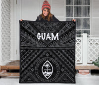 Guam Premium Quilt - Guam Seal With Polynesian Tattoo Style (Black) - Polynesian Pride