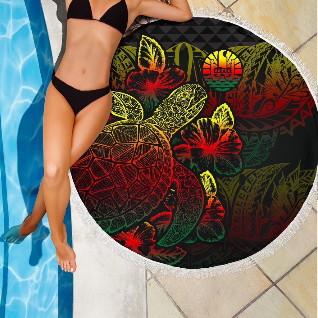 Tahiti Polynesia Beach Blanket Turtle Hibiscus Reggae - Polynesian Pride