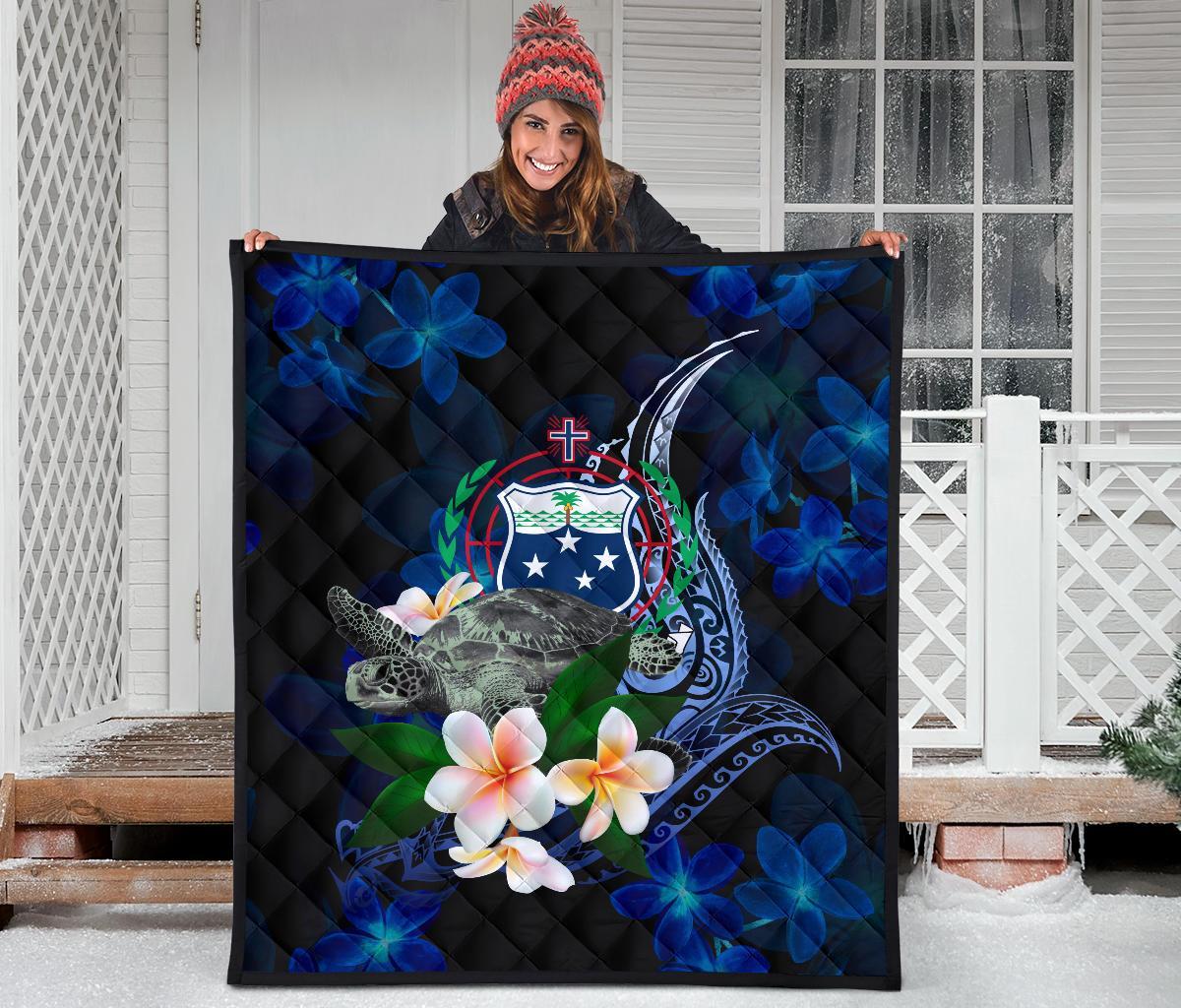Samoa Polynesian Premium Quilt - Turtle With Plumeria Flowers - Polynesian Pride