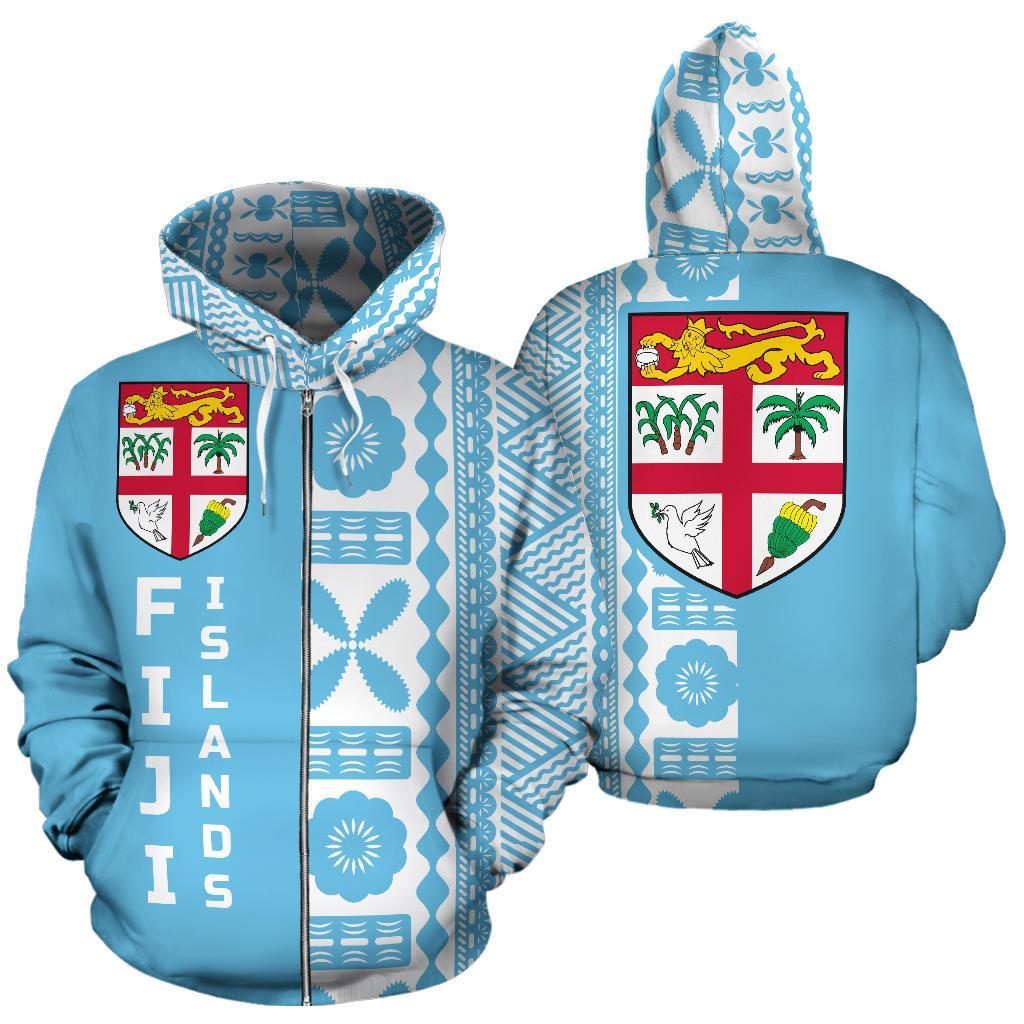 Fijian Zip up Hoodie Fiji Flag Tapa Half Style TH0 Unisex Blue - Polynesian Pride