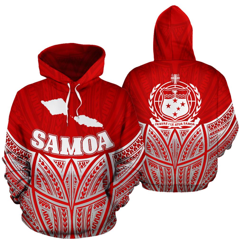 Samoa Polynesian Hoodie Red Pride Map nd Seal Unisex Red - Polynesian Pride