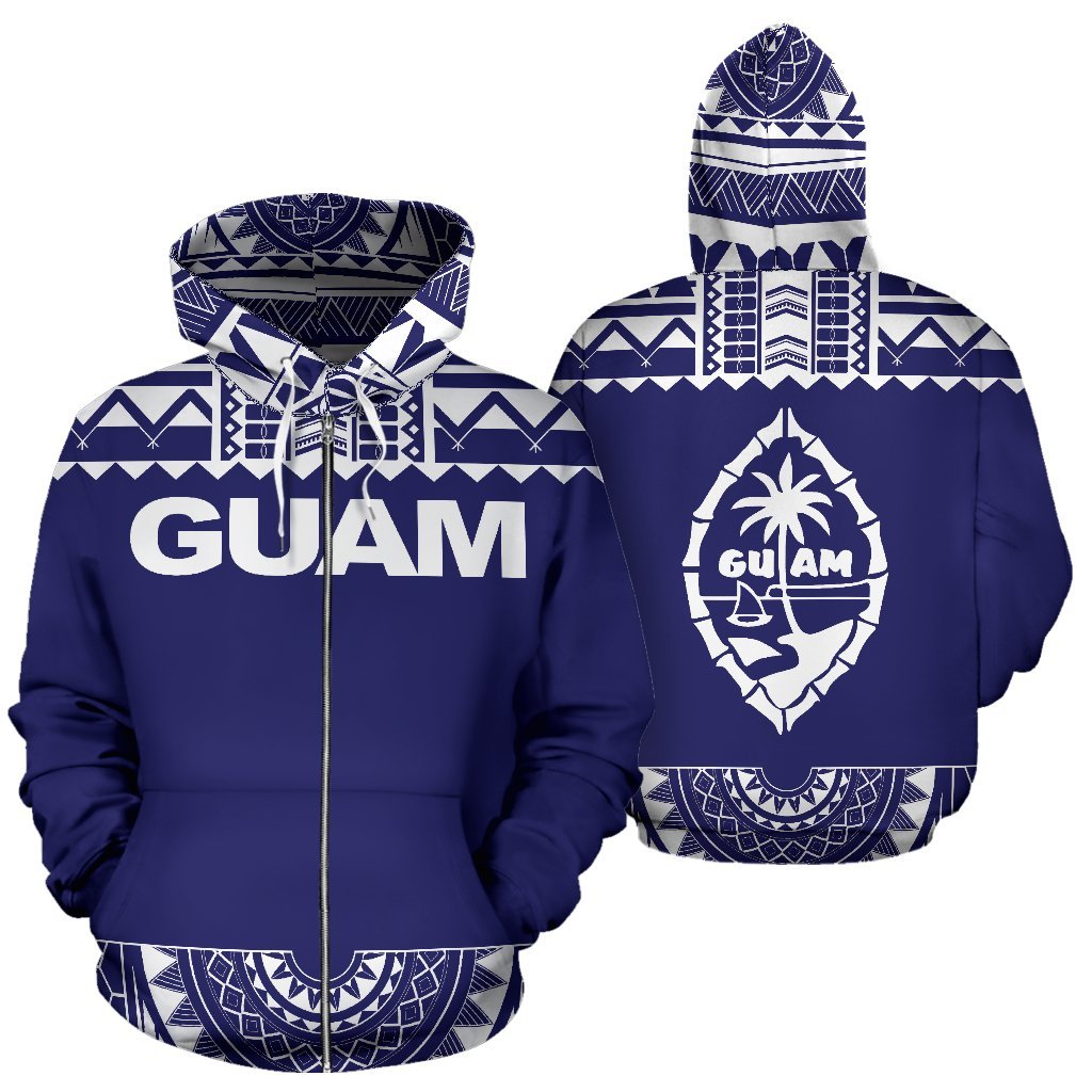 Guam All Over Zip up Hoodie Polynesian Purple and White Unisex Purple And White - Polynesian Pride