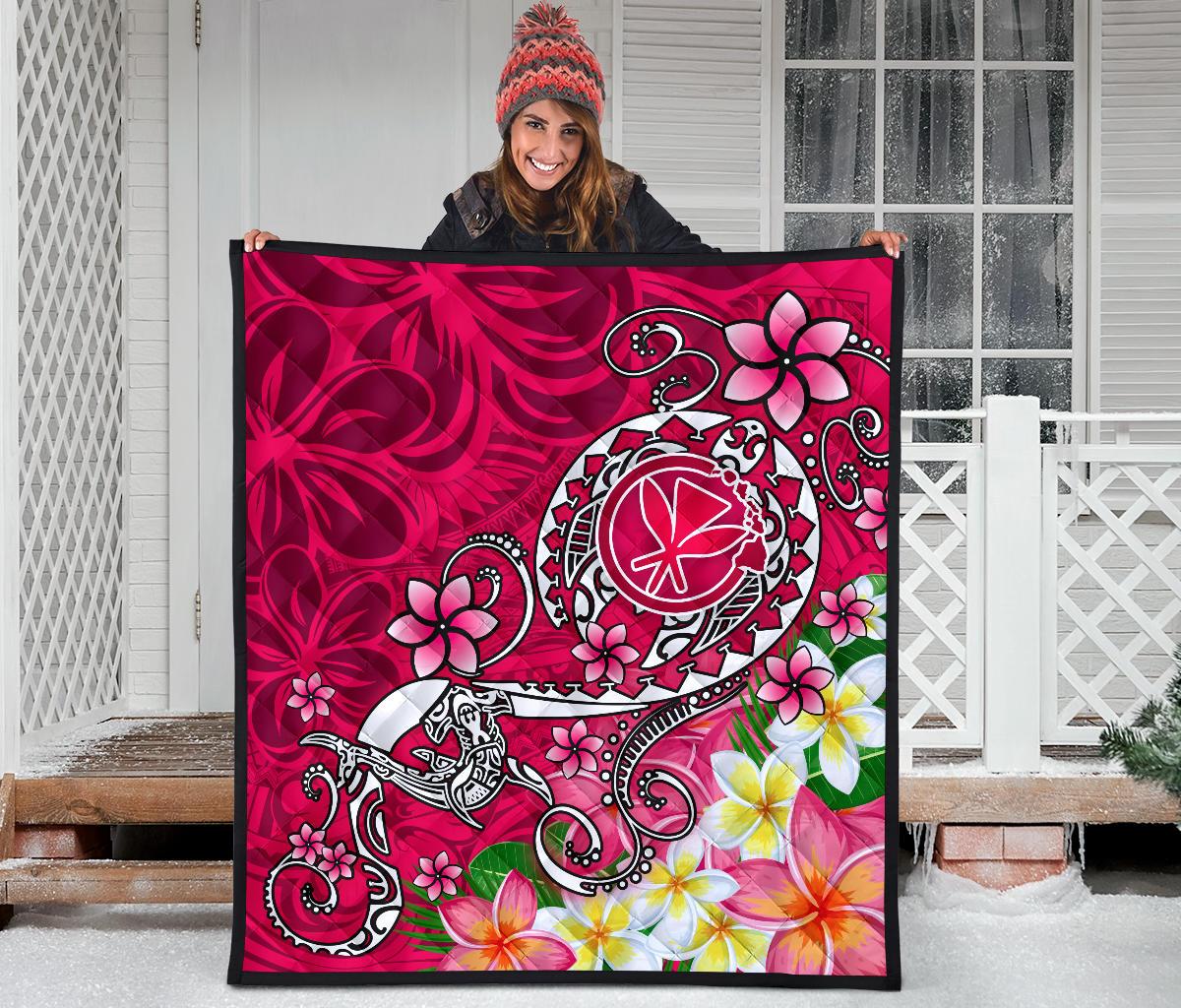 Hawaii Premium Quilt - Turtle Plumeria Polynesian Tattoo Pink Color - Polynesian Pride
