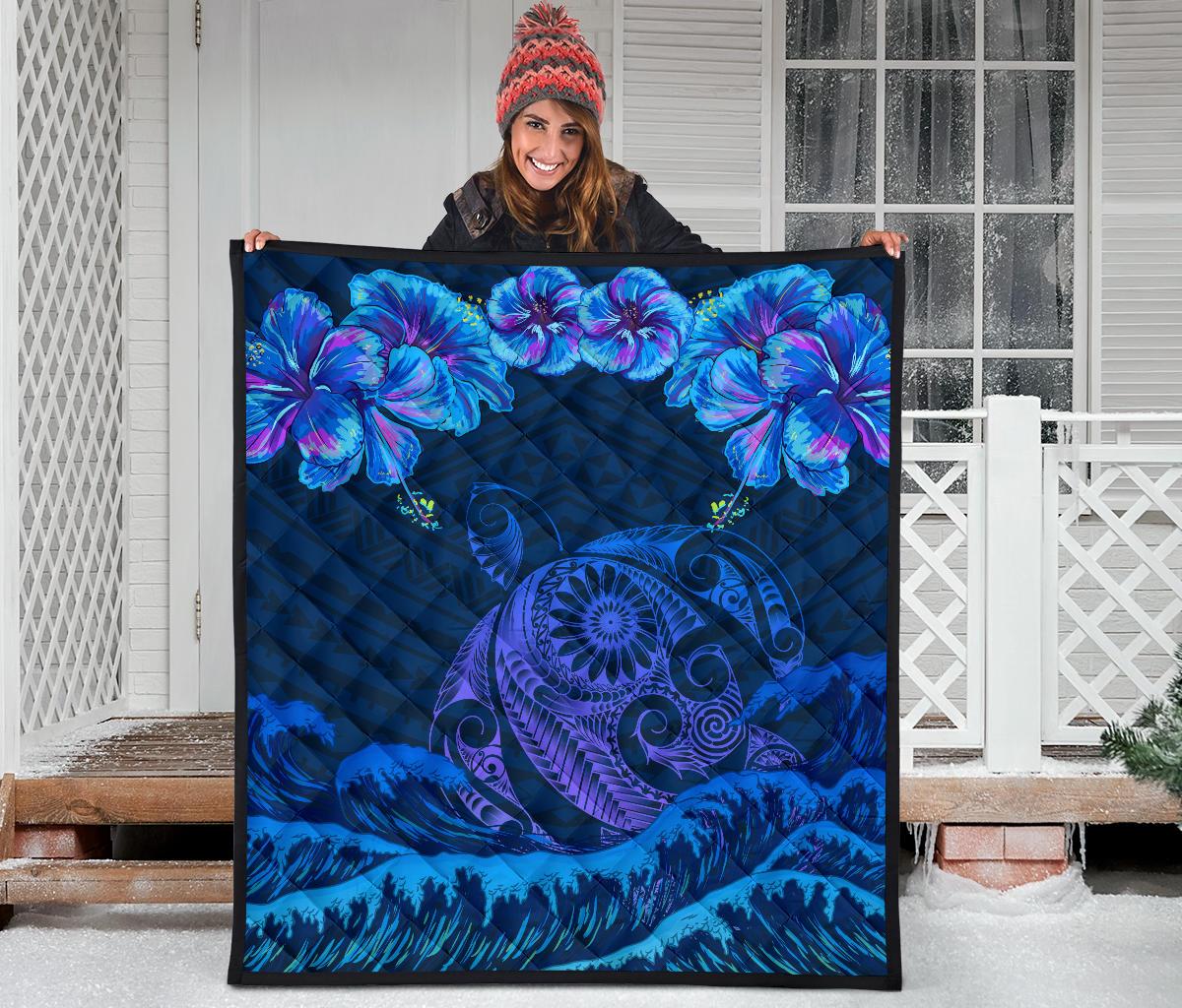 Hawaiian Turtle Hibiscus Polynesian - Premium Quilt - Lucy Style - Polynesian Pride