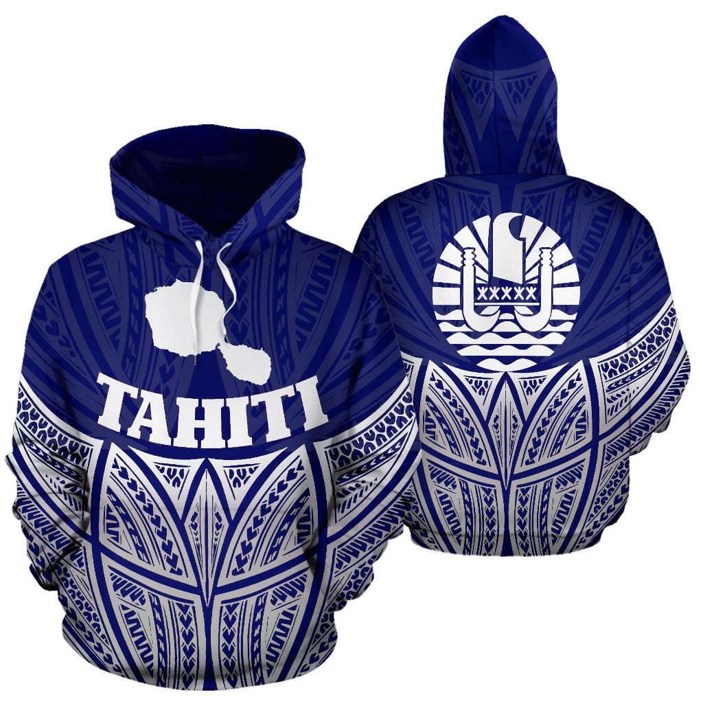 Tahiti Polynesian Hoodie Blue Pride Map nd Seal Unisex Blue - Polynesian Pride