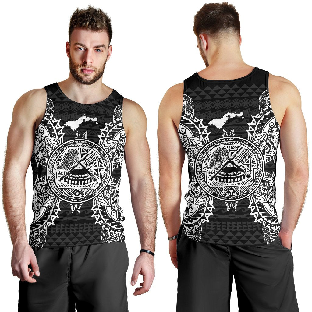 American Samoa Polynesian Men Tank Top Map Black - Polynesian Pride