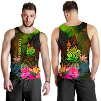 New Caledonia Polynesian Personalised Men's Tank Top - Hibiscus and Banana Leaves - Polynesian Pride