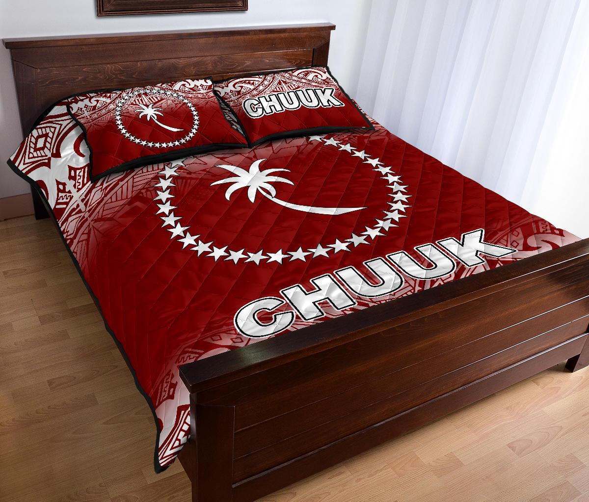 Chuuk Quilt Bed Set - Chuuk Flag Red Fog Style - Polynesian Pride