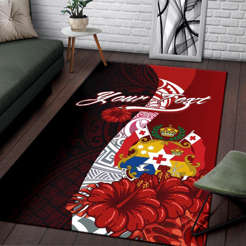 Tonga Polynesian Custom Personalised Area Rug - Coat Of Arm With Hibiscus - Polynesian Pride