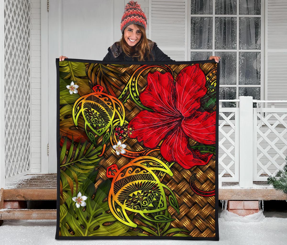 Hawaii Lauhala Hibiscus Polynesian Tropical Reggae Premium Quilt - Wake Style - AH - Polynesian Pride