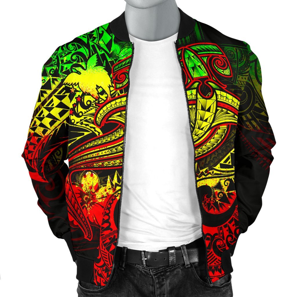 Papua New Guinea Men's Bomber Jacket - Reggae Shark Polynesian Tattoo - Polynesian Pride
